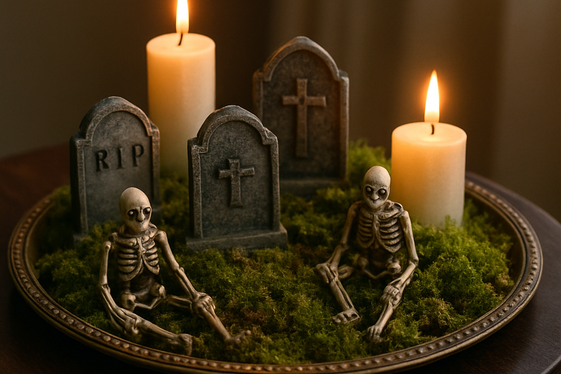 Tabletop Graveyard Scenes on Side Tables illustration