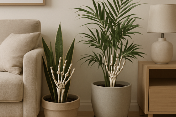 Skeleton Hands Popping Out of Planters illustration
