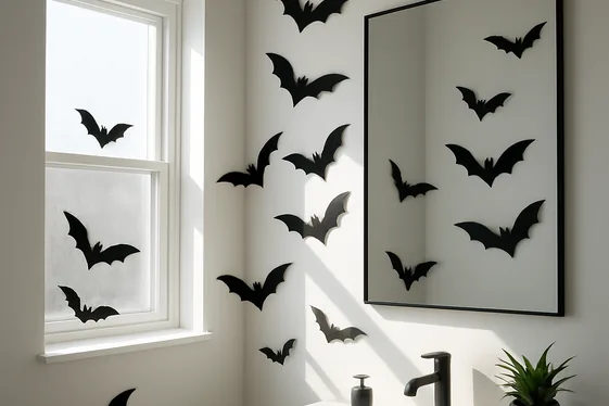 Bat Silhouettes on Windows and Mirrors illustration