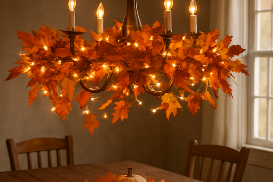 Autumn Leaf Garland with Lights illustration