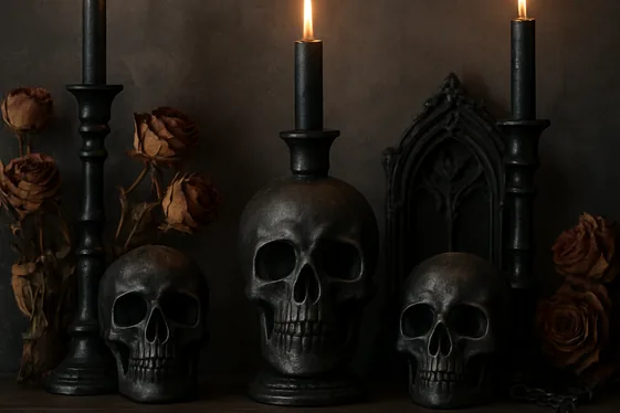 Creepy Candle Holders and Skull Accents illustration