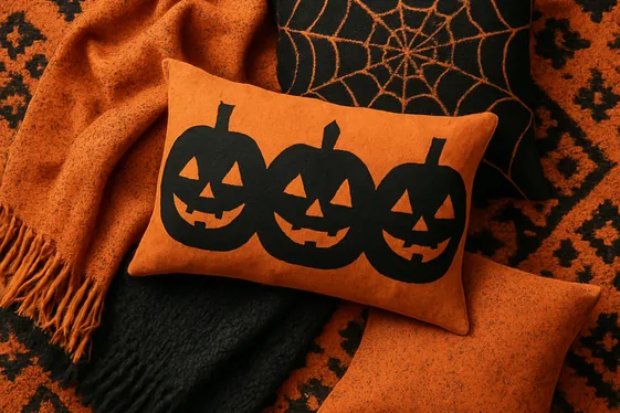 Orange and Black Cozy Rugs and Throws illustration
