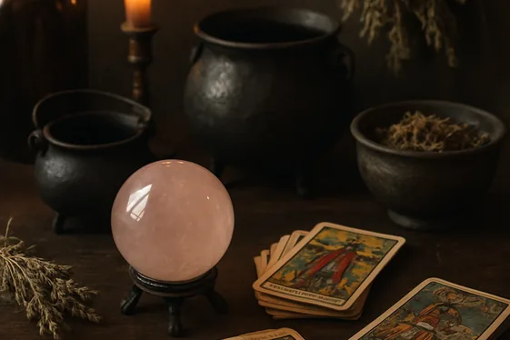 Witchy Vibes with Crystal Balls and Cauldrons illustration