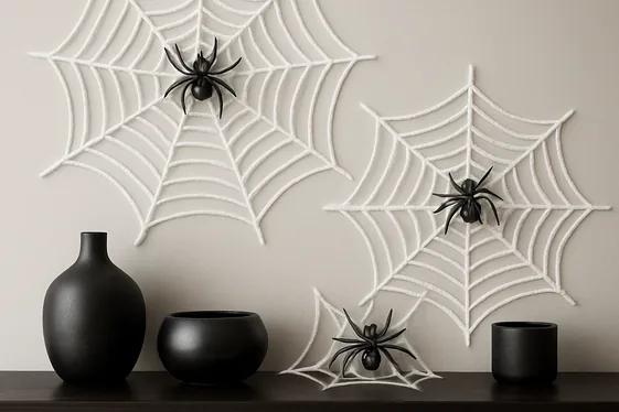Spider Webs and Fake Spiders with a Modern Twist illustration
