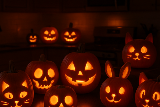Glowing Jack-O’-Lanterns in Unique Shapes illustration