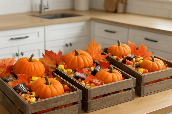 Rustic Wooden Crates Filled with Fall Treats illustration