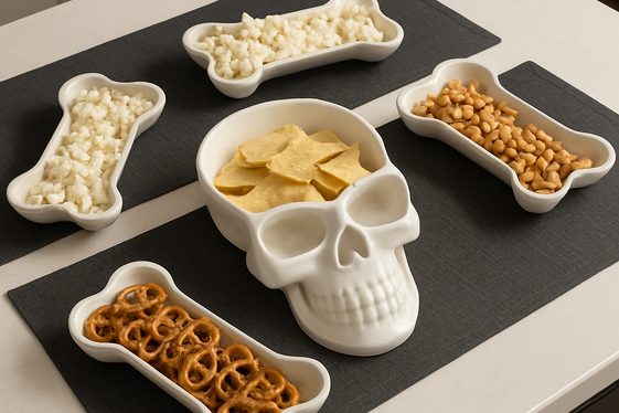 Skull and Bone Shaped Serving Dishes illustration