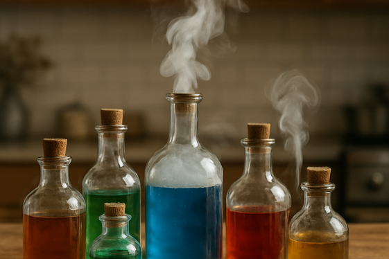 Witch’s Potion Bottles with Smoky Effects illustration
