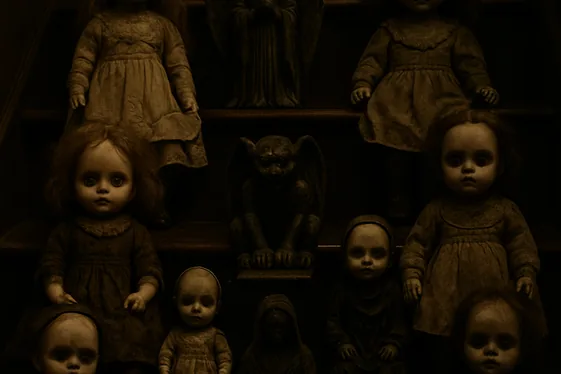 Creepy Doll Collection on Risers illustration