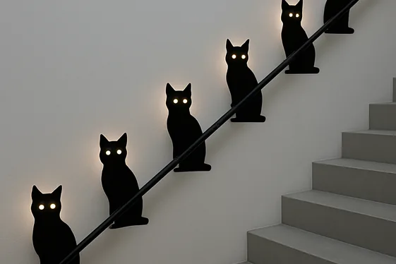 Black Cat Silhouettes with LED Eyes illustration