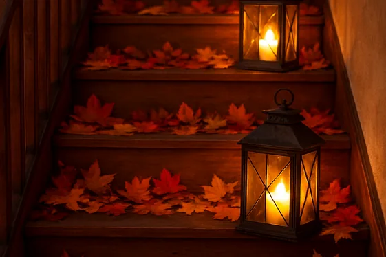 Autumn Leaves and Candle Lanterns illustration