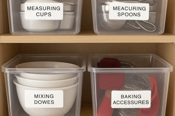 Arrange Baking Supplies in Stackable Bins illustration