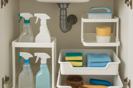 Keep Cleaning Supplies Neat Under the Sink illustration
