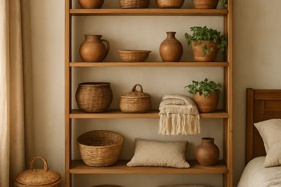 Open shelves with country-style decor illustration