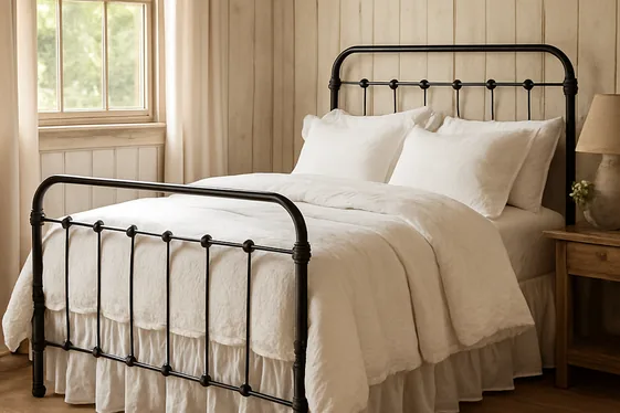 Vintage-inspired iron bed frames for character illustration