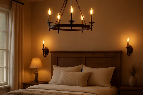 Layered lighting with farmhouse-style fixtures illustration
