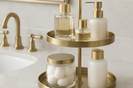Use Tiered Trays to Organize Countertops illustration
