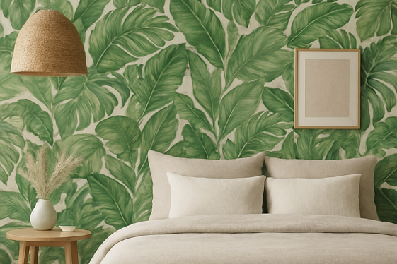 Using Green Wallpaper with Botanical Prints illustration