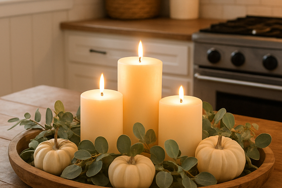 Create a Cozy Halloween Centerpiece with Candles and Greenery illustration