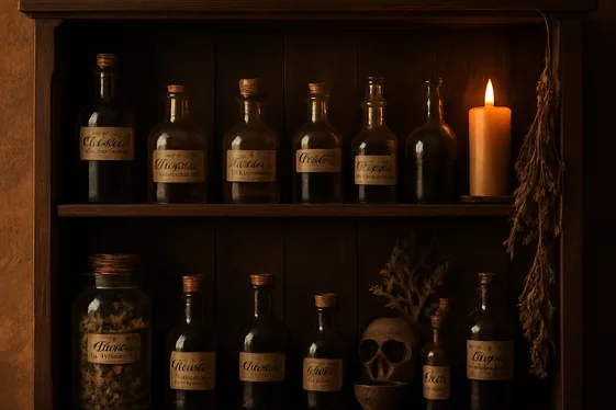 Witchy Apothecary Cabinet Display illustration
