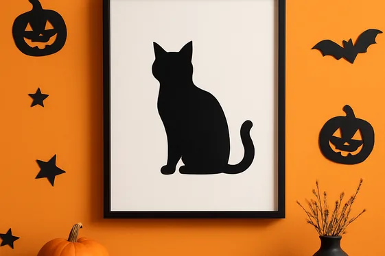 Black Cat Silhouette Wall Art illustration