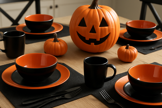 Orange and Black Dishware Display illustration