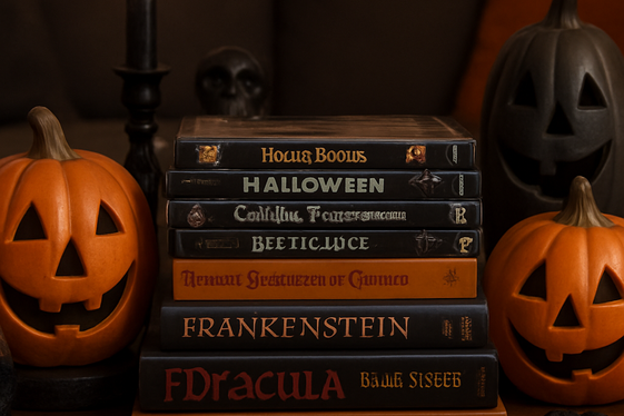 Halloween-themed Books and Movie Displays illustration