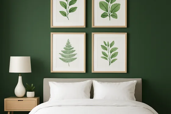 Green Accent Wall with Botanical Prints illustration