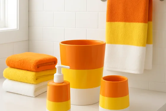 Candy Corn Colored Bathroom Accessories illustration