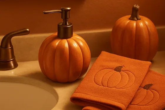 Pumpkin-Themed Sink Decor and Soap Dispensers illustration