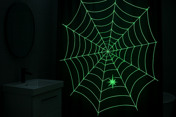 Glow-in-the-Dark Spider Web Shower Curtain illustration