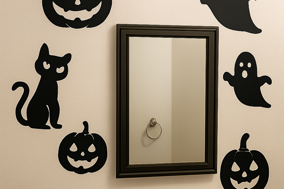 Spooky Wall Decals with Pumpkins and Cats illustration