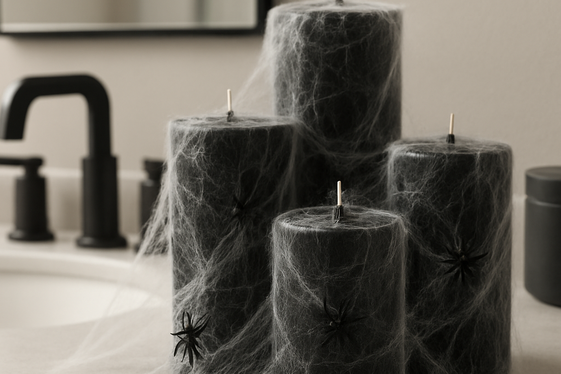 Decorative Black Candles with Faux Cobwebs illustration