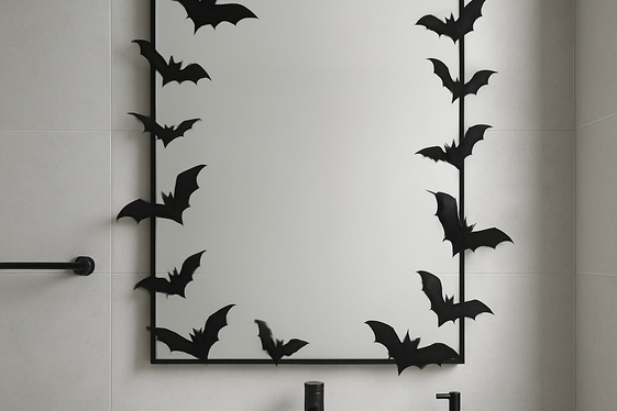 Floating Bat Silhouettes on Mirrors illustration