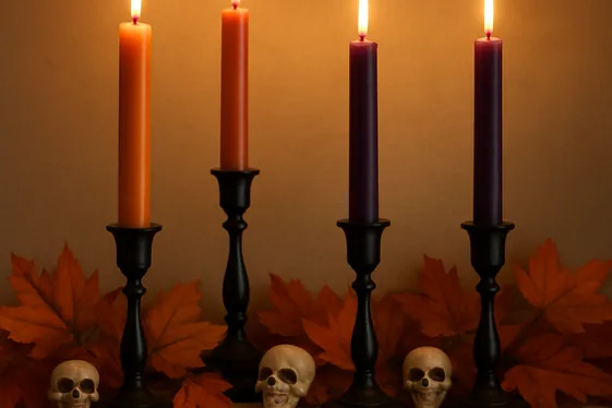 Chic Halloween Candle Arrangements with Orange and Purple illustration