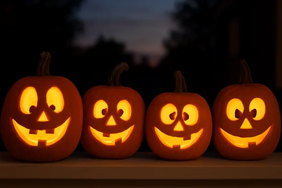 Glowing Jack-o’-Lanterns with Funny Faces illustration