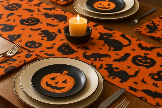 Halloween Themed Table Runner and Place Settings illustration