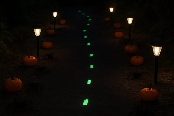 Glow-in-the-Dark Pathway Markers for Safe Trick-or-Treating illustration