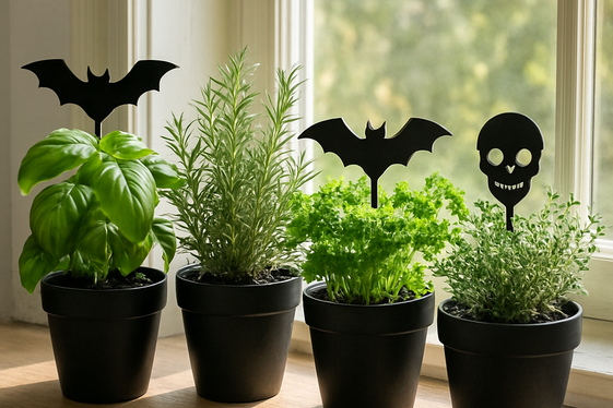 Spooky Herb Garden with Gothic Plant Markers illustration