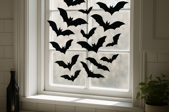 Bat Silhouettes in Window and Wall Art illustration