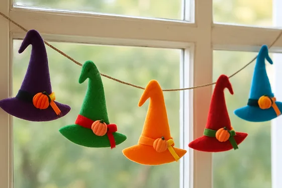 Witch Hat Garland Hung Across Your Window Frame illustration