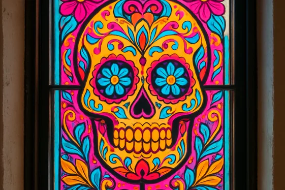 DIY Day of the Dead Sugar Skull Window Art illustration