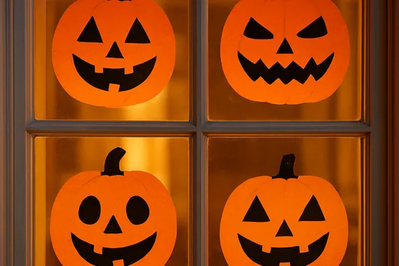 Classic Jack-O’-Lantern Faces on Glass illustration