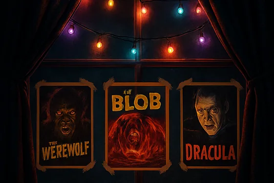 Retro Horror Movie Posters for Window Drama illustration