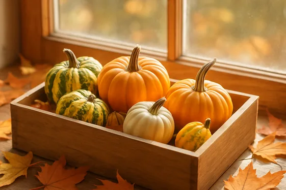 Pumpkin Patch Window Display With Mini Gourds illustration