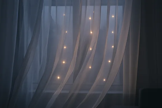 Ghostly Sheer Curtains Floating in the Breeze illustration