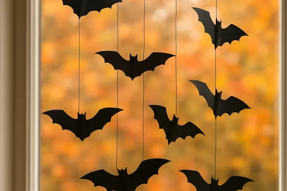 Bats in Flight: Hanging Window Mobile Idea illustration
