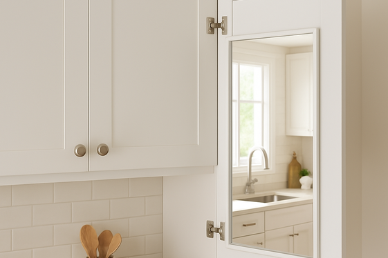 Use Mirrors Inside Cabinet Doors for Practicality illustration