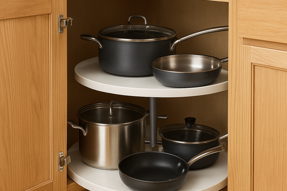 Install Corner Cabinets with Lazy Susan Turntables illustration
