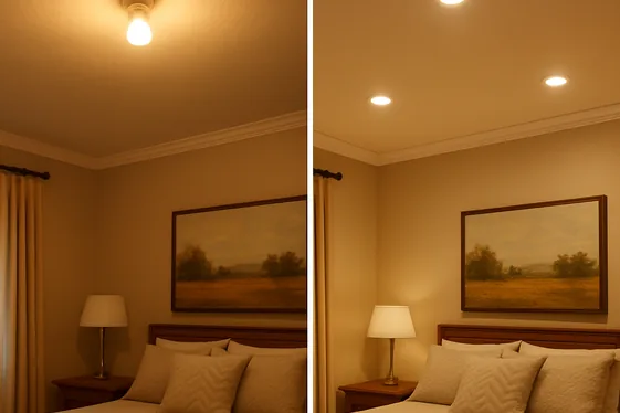 Before and After: Impact of LED Can Lights in a Bedroom illustration